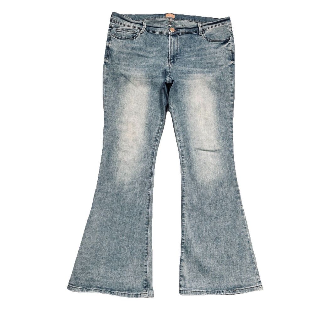Simple Society Flared Jeans 17 (36x29) Blue High Mid Rise Stretch Denim Juniors
